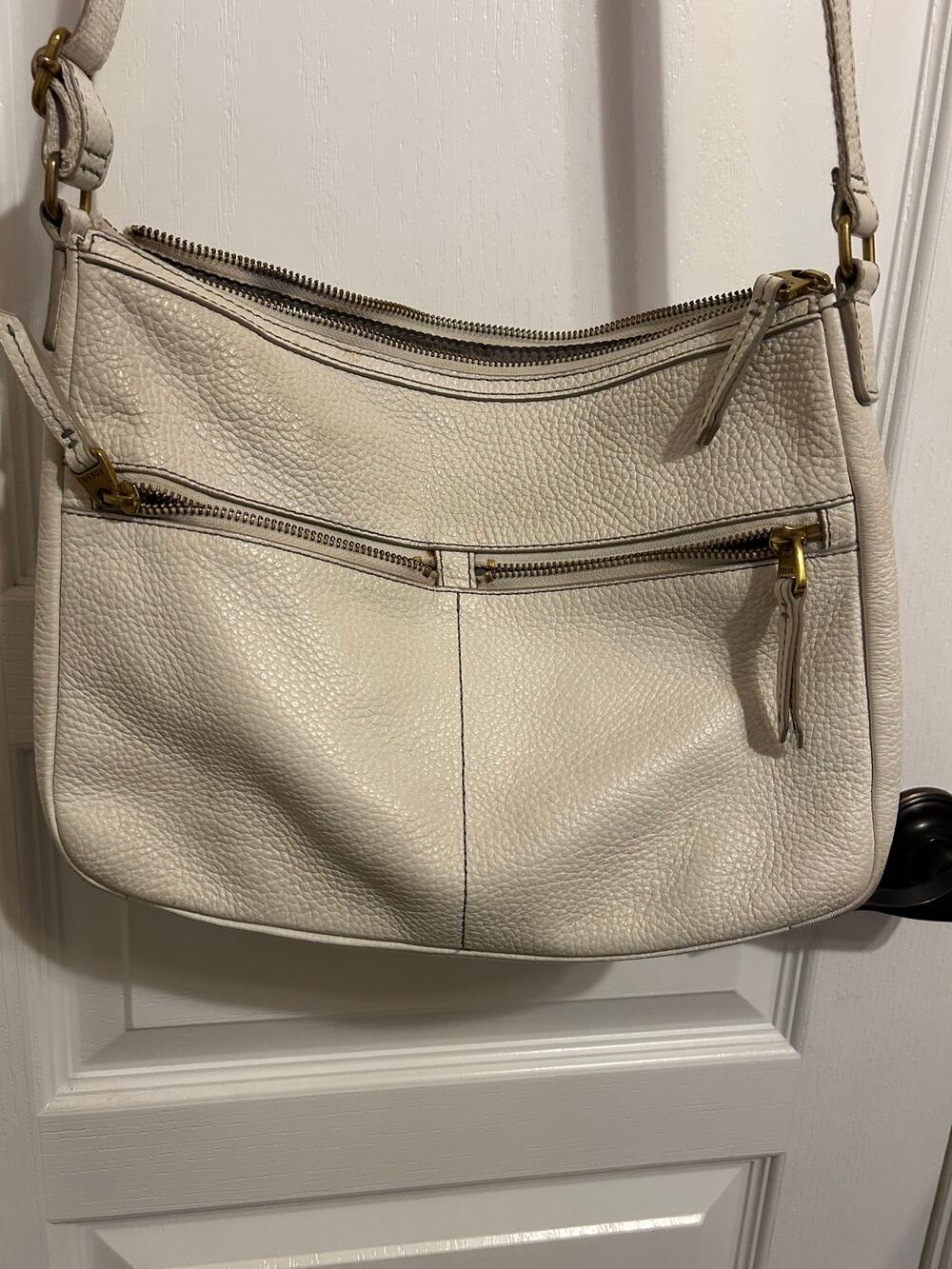 Fossil White Leather Crossbody Bag Adjustable Strap